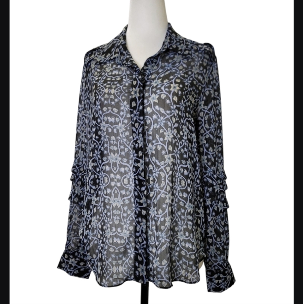 MISA Los Angeles sheer abstract Patterned  long sleeve blouse